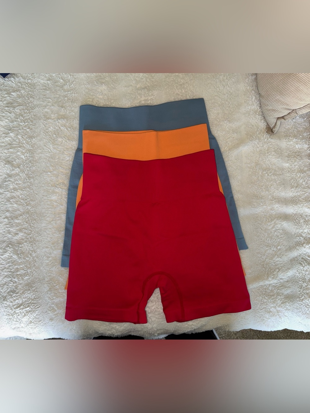 OQQ Women's 3-Pack Ribbed High-Waisted Shorts - Red, Orange, Blue, Size Small